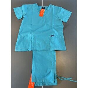 Women’s 2 Piece Scrub Set Medical Uniform Teal Blue Sz Extra Small. Dr. Nurse.